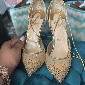 Christian Louboutin Gold Crystal Embellished Heels